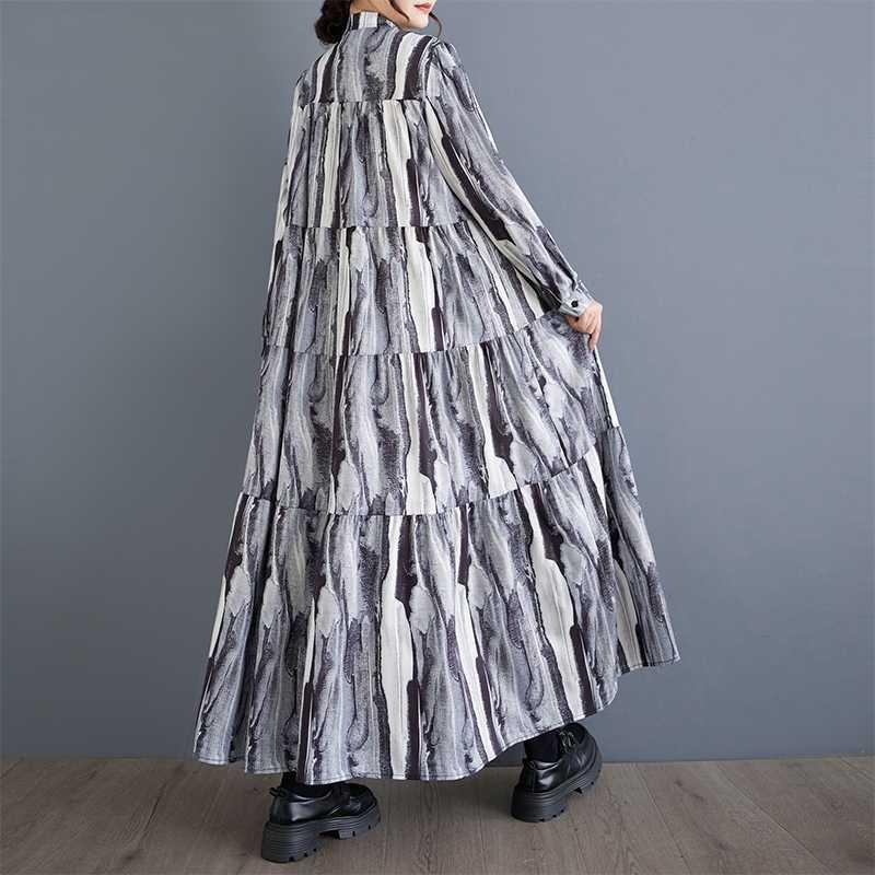 New Large Size Loose Thin Fashion Long-sleeved Printed Dresses
