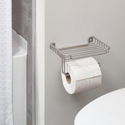 Wall Mount Toilet Paper Dispenser with Shelf Storage Wipes Phones Durable Steel Easy Installation Bathroom Organizer