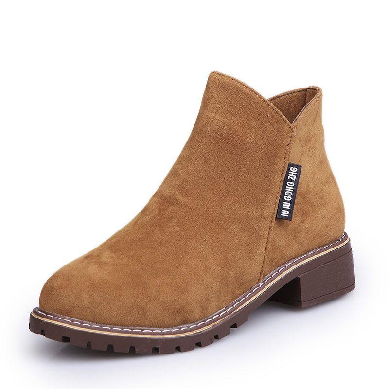 Cozy Womens Faux Suede Ankle Boots Shoes With Chunky Low Heel For Winter