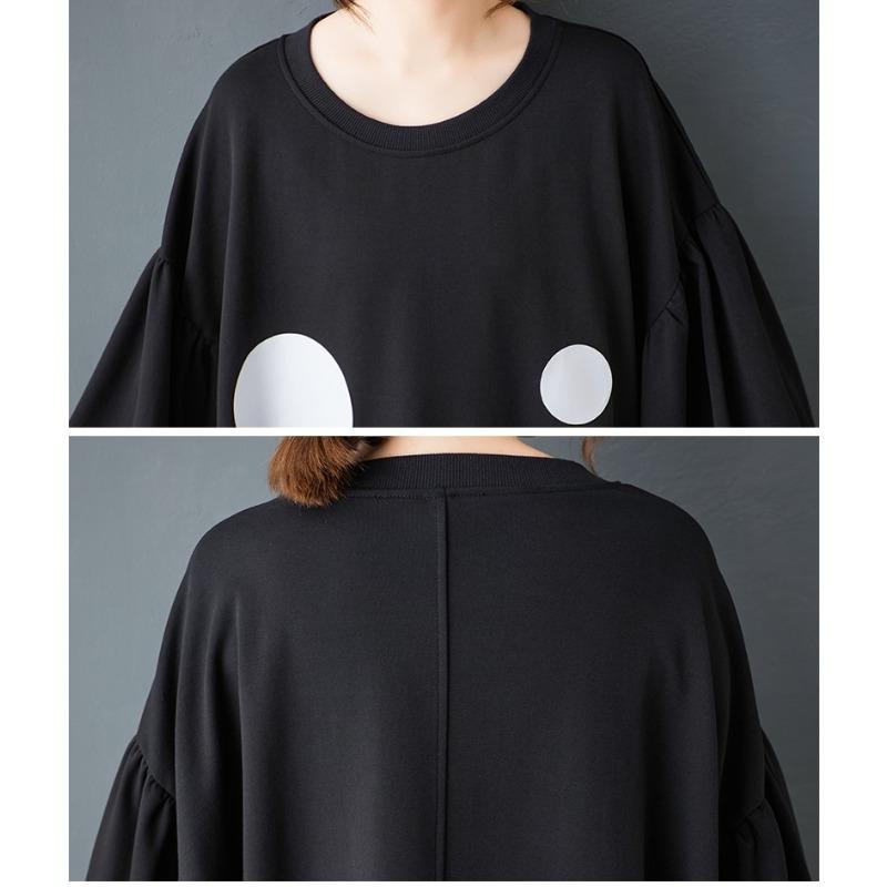 DIMANAF 2025 Women Plus Size Autumn Shirt Dress Loose Casual Oversize Long Sleeve Vintage Dress Black