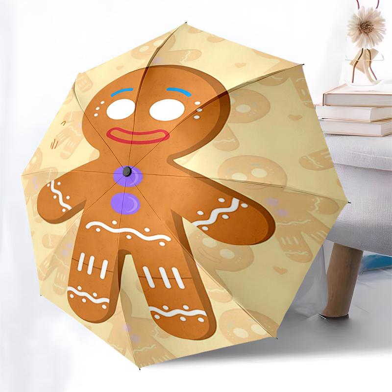 Parapluie de voyage sur le thème du bonhomme en pain d'épice, 8 baleines, ouverture et fermeture automatiques, design pliable portable, parapluie compact et élégant adapté