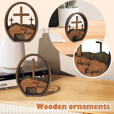 Easter Decoration He Is Risen Wooden Easter Resurrection Scene Cross Tomb Tray Set Easter Decor Centerpiece For Religious Home Table