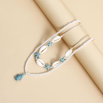Summer Bohemian Hand-woven Knotted Necklace, Ocean Wind Shell Starfish Turtle Pendant Necklace
