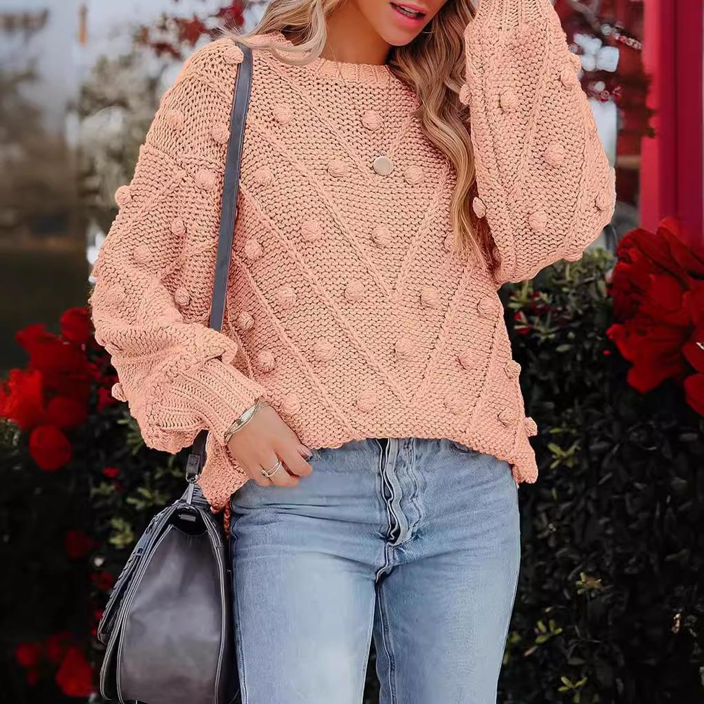 Φθινόπωρο Χειμώνας Πλεκτό Πουλόβερ με Πομ Πομ Χαλαρή Γραμμή Μακρυμάνικο Πουλόβερ Γυναικείο Πολυτελές Άνετης Εφαρμογής Κολακευτικό και Ευέλικτο Τοπ