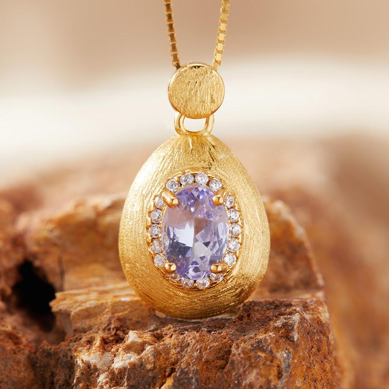 Natural Amethyst Pendant Necklace Women'S S925 Sterling Silver Brushed With Tanzanian Diopside Topa Garnet Colored Treasure