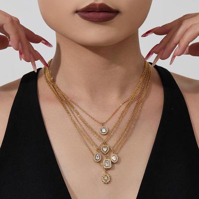 Douyin Trend Wassertropfen Strass Zirkon Anhänger Halskette & Ohrringe Damen Set, 18 Karat Vergoldeter Edelstahl.