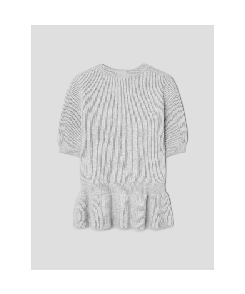 8SECONDS Hem Ruffle Short Sleeve Pullover Light Gray