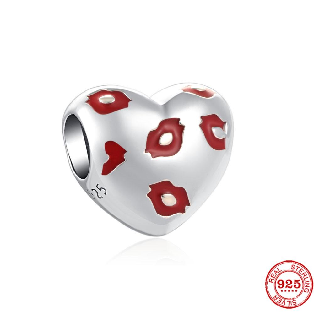 925 Sterlingsilber DIY Schmuck Lippenstift High Heels Liebesherz Hantel Apfel Charm Perle Armband