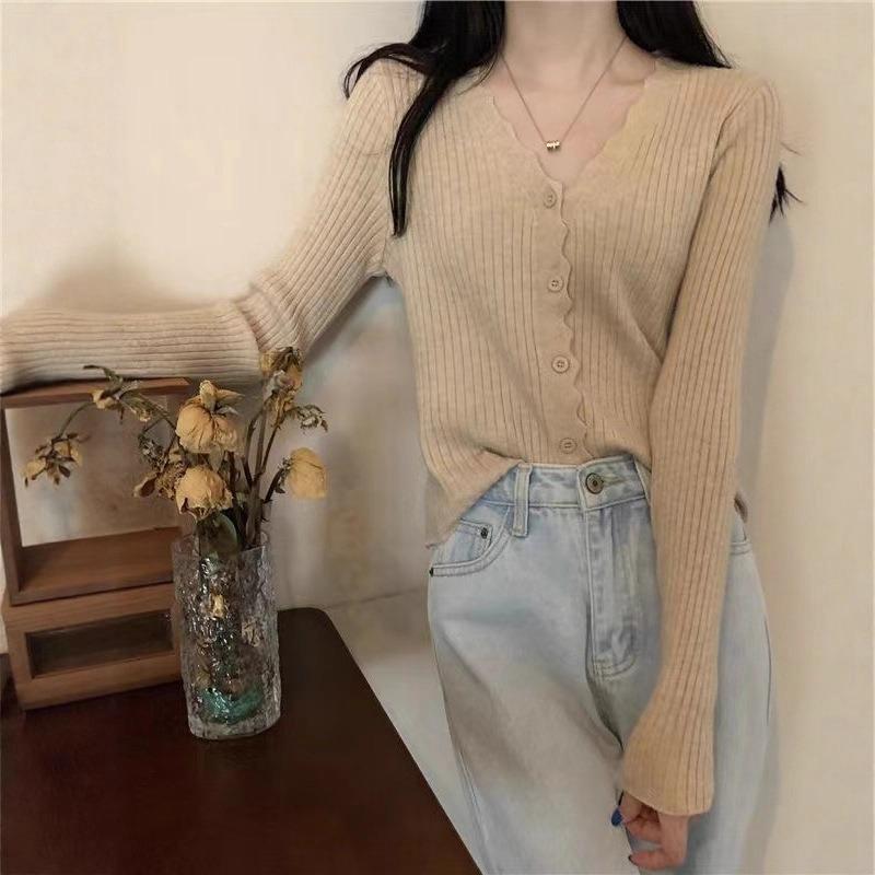 Spring pure desire top thin new design short women's knitted cardigan collar long-sleeved sweater jacket
