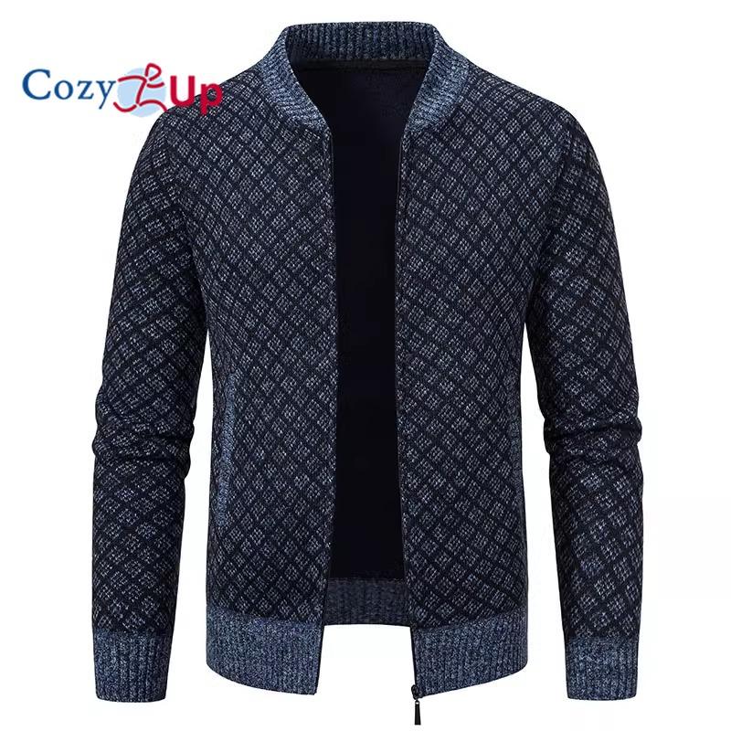 

Уютный мужской свитер на молнии со стойкой, вязаные осенне-зимние повседневные куртки 2XL синий