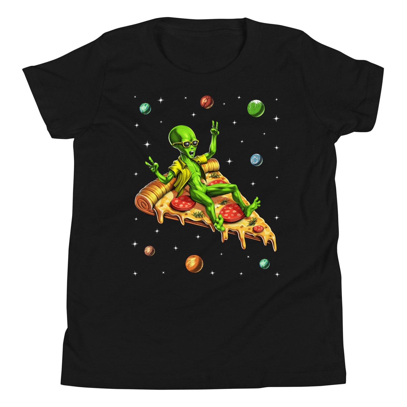 Space Alien Riding Pizza Kids T-Shirt, Pizza Boys Tee, Pizza Clothing, Pizza Clothes, Pizza Apparel, Pizza Outfit, Pizza Lover Gift 150