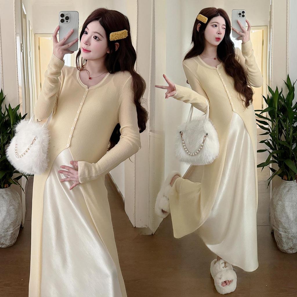 Spring 2026 Elegant Maternity Sling Dress & Cardigan Set