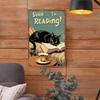 Retro Cat Reading Metal Wall Art, Vintage Black Cat Tin Sign, Durable Indoor/Outdoor Decor