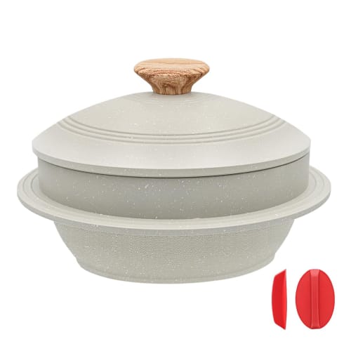 RANXINGST Earthenware Pot with Lid, Induction Cooker Compatible, Aluminum, Serves 2-3, for Vegetables, Beef Stew, Porridge, Rice, and Soup, White (24c