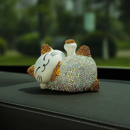 Cat Ornament Glitter Anti-scratch Polymer Clay Lovely Lying Manekineko Good Luck Decor for Car