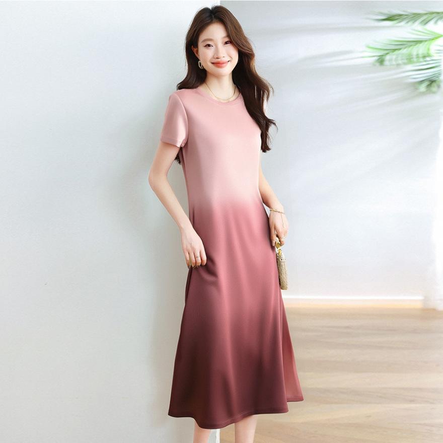 

Fashion casual temperament holiday dingdal skirt summer new gradual change smudge waist thin dress women 2XL