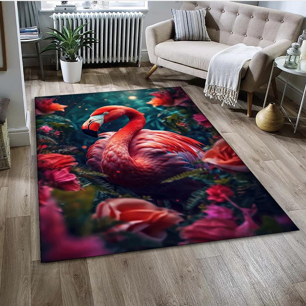 Tappeto Tappetino Decorazione per Casa Soggiorno Camera da Letto Divano Zerbino, Tappeto per Area Bambini Tappetino Antiscivolo con Uccello Flamingo Rosa Cartoon Foresta Pluviale