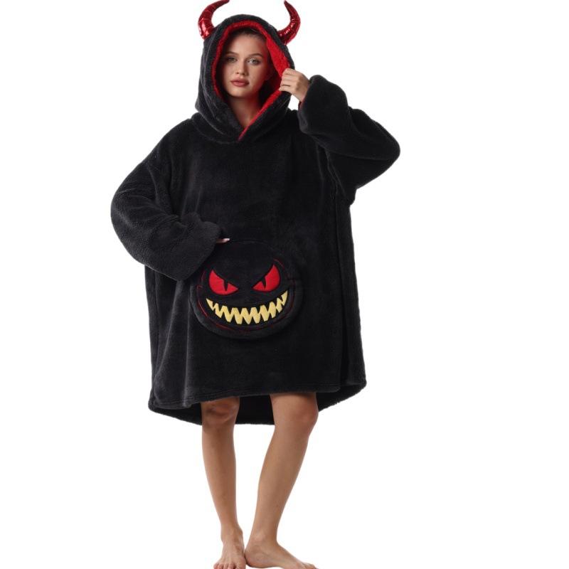Women's Wearable Blanket Hooded Robe Oversized Winter Warm Flannel Sweatshirt Blanket Men's Hoodie Thick Fleece Blanket with Sleeves and Pocket