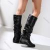 Fashion Large Size Flat Knee High Boots for Women Spring Autumn Casual Shoe Solid Color Round Toe Pleated Thigh High Knight Botas Female