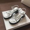 Roman Sandals Women's Summer New Versatile Fairy Style Thick Heel Soft Sole Word with Open Toe Middle Heel Sandals