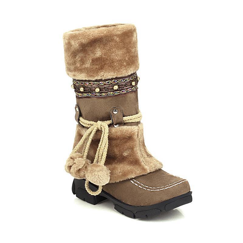European, American Autumn and Winter Fur Ball Fur Boots Snow Boots Thermal Boots Female Student Boots Supply W