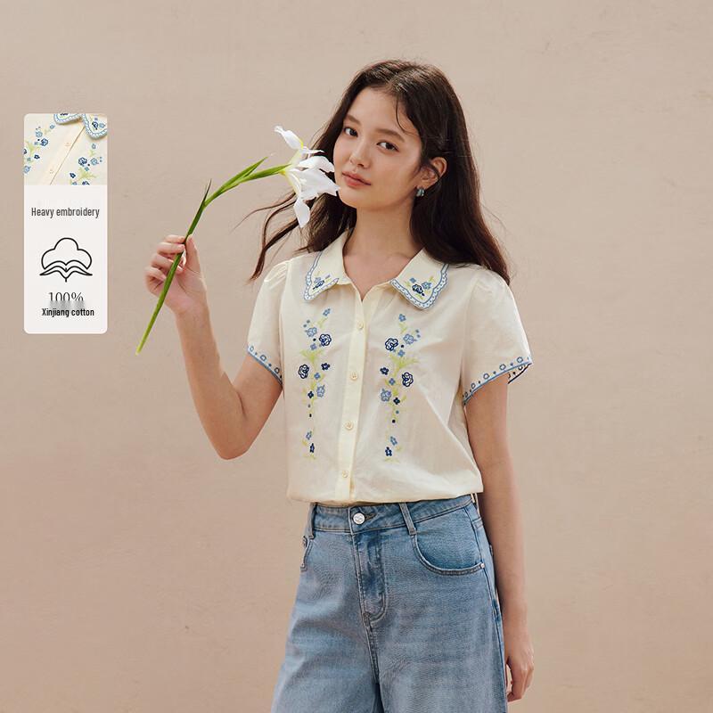 Женская хлопковая рубашка INMAN с вышивкой и коротким рукавом S