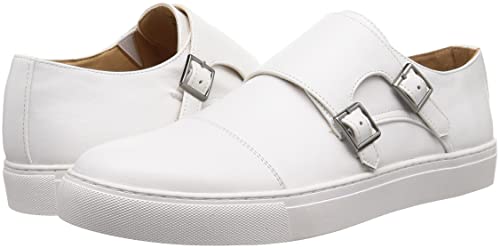 Dedes 6330-H Men's Double Monk Strap Straight-Tip Sneakers, White, Size 27.0 cm, 3E