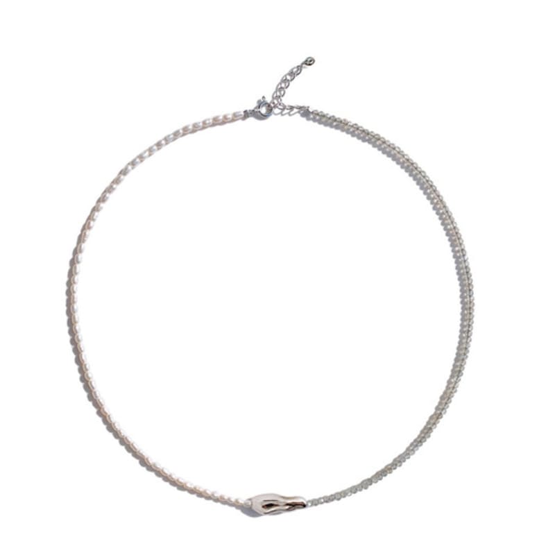 

ozel Silver 925 Fresh Water pearl Labradorite Necklace PS111N White