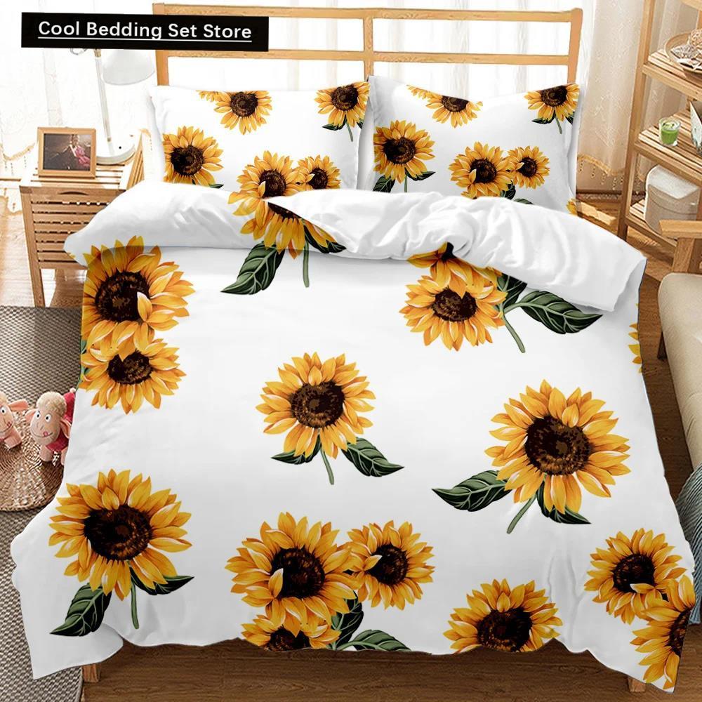 Comforter Sunflower Girly Yellow Floral Print Twin Comforter Women Blossom Flowers Polyester Bedding Set King Size