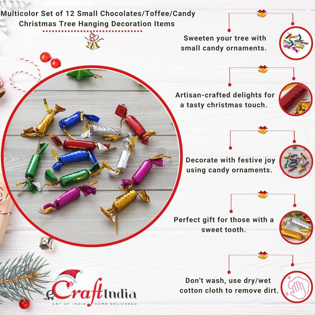 Multicolor Christmas Candy (Set of 12) Chocolate Toffee | Christmas Tree Decoration Items | Xmas Gifts Hanging Ornaments Props