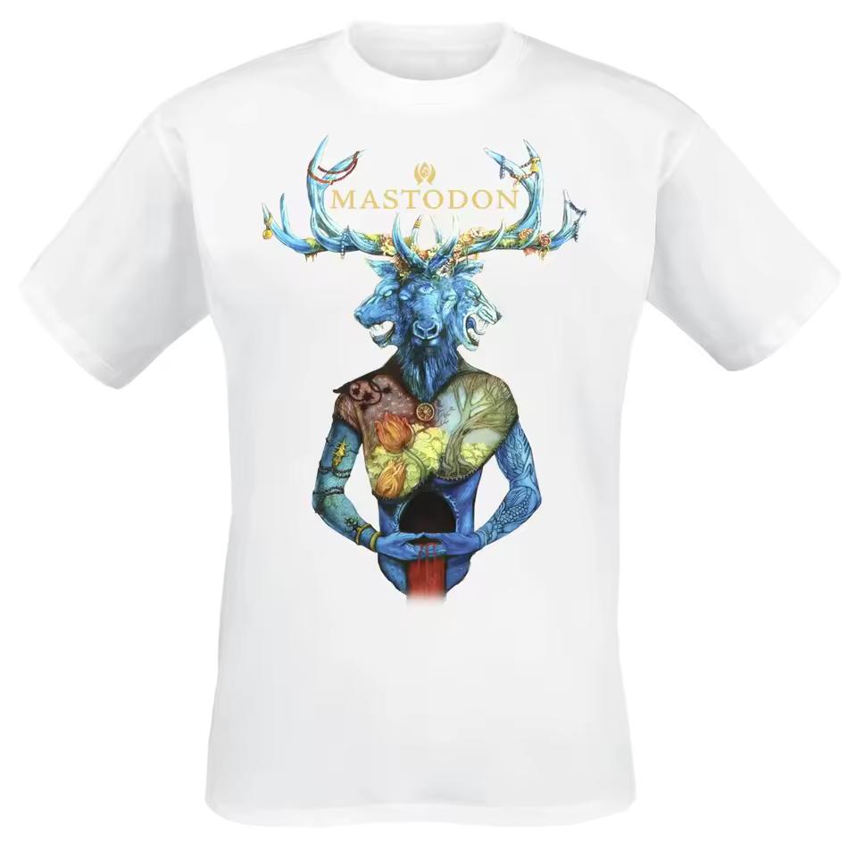 Mastodon The Hunter Deer God T-shirt Progressive Metal Band Logo Print 100% Cotton Unisex Tee Music Shirt