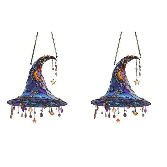 2Pcs Halloween Sun Catcher 2D Acrylic Witch Hat Hanging Ornament