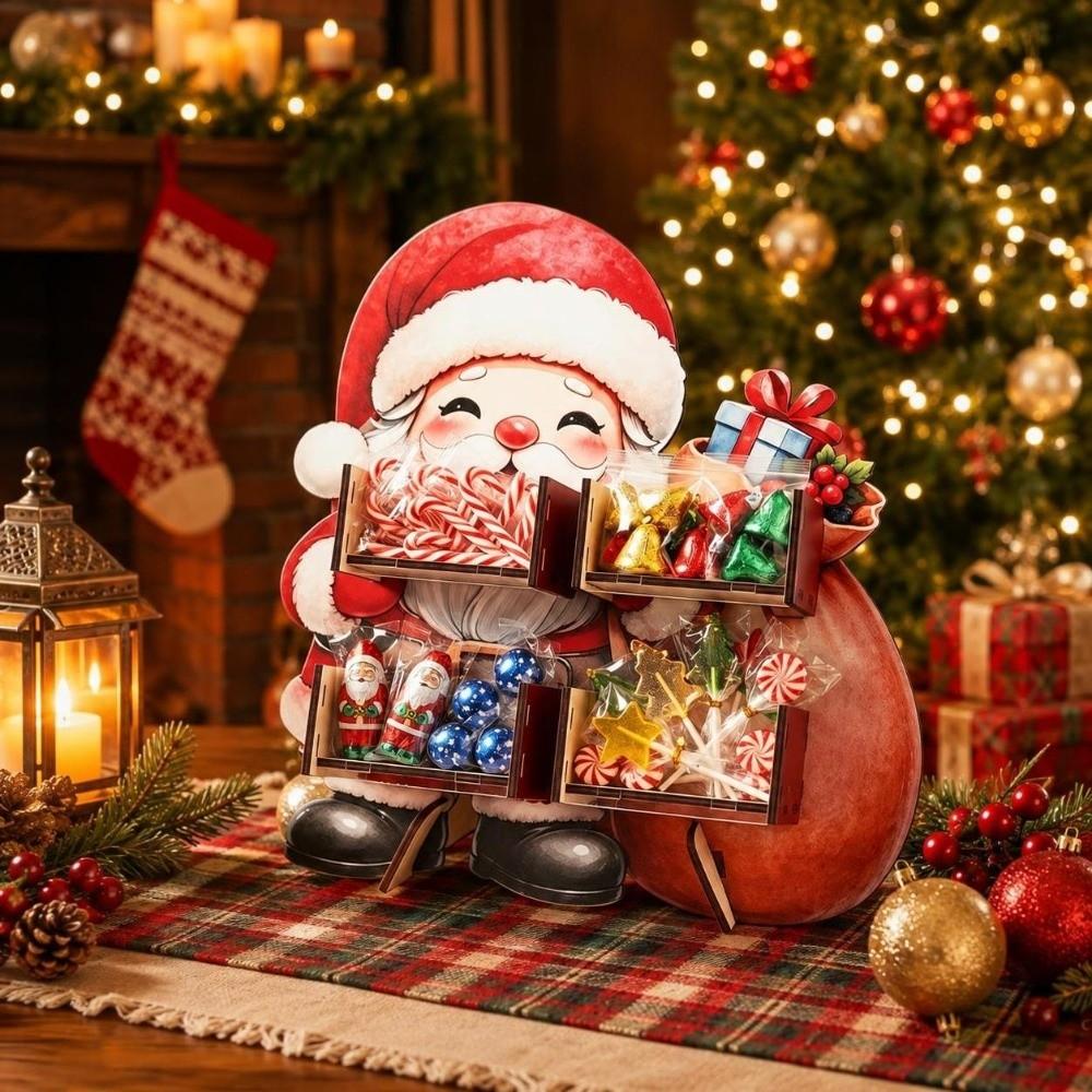 Snack Rack Xmas Tree Christmas Candy Display Rack Santa Claus Snowflake Storage Rack Wooden Decoration Desktop Ornament Table
