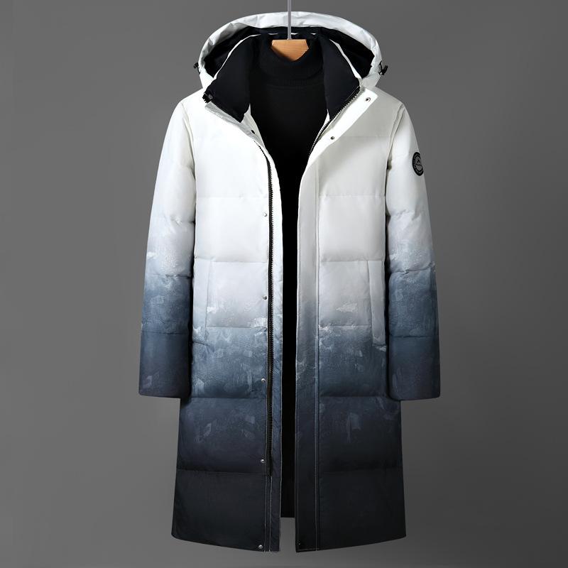 Winter Men's Down Jacket Fashion Casual Long Over Knee Hooded Middle-aged and Young Down Jacket Men's Jacket