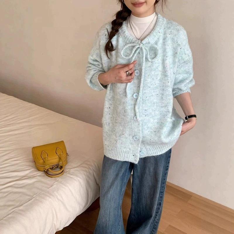 Gentle wind crew neck knitted cardigan autumn and winter new loose casual versatile and thin lazy wind sweater jacket