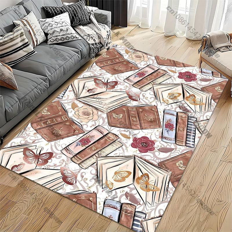 Books flowers butterflies decorative pattern carpet Yoga living room room decor children's crawling mat doormat area rug