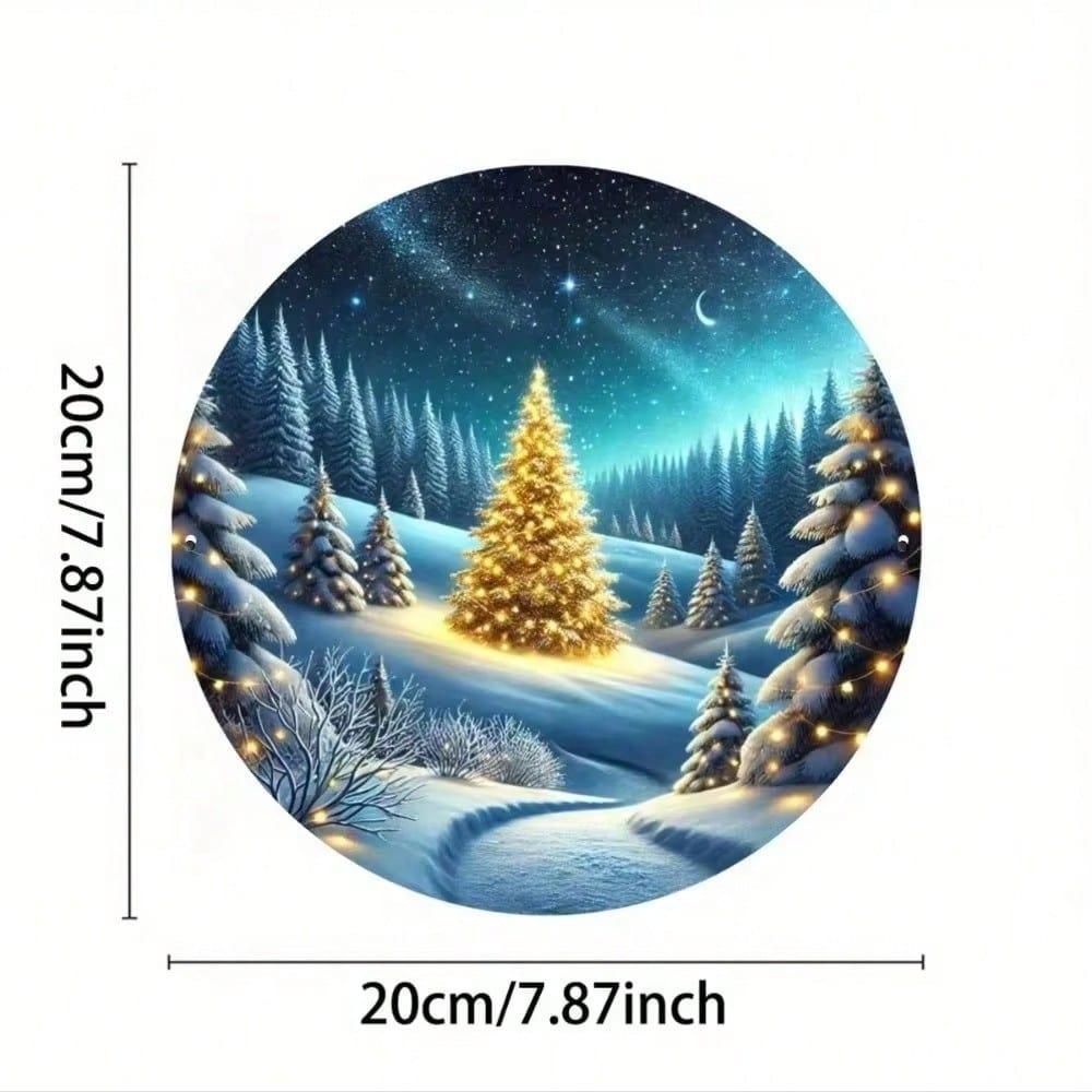 Outdoor Metal Wall Art Decor Christmas Snowflake Tree Round Metal Sign Wrought Iron Hanging Ornament For Garden Porch