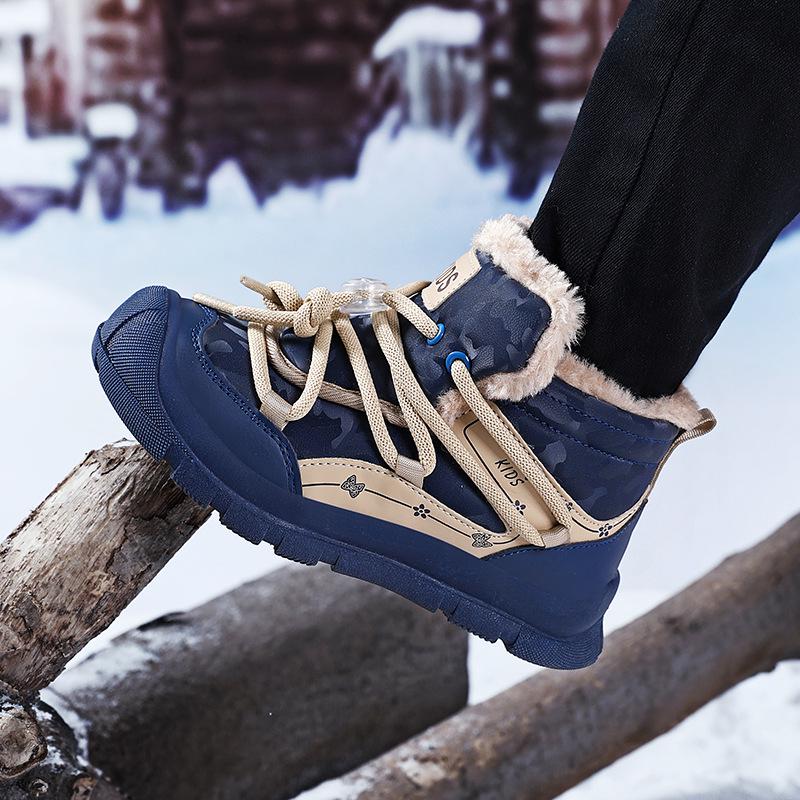 Autumn/Winter Fur-Lined Kids' Cotton Snow Boots - Warm Mid-High Top for Boys & Girls