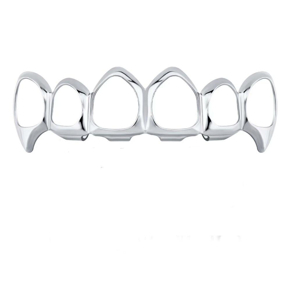 Eco-friendly Copper Hollow Teeth Grillz Top Bottom Set Glossy Finish Teeth Jewelry  Rapper
