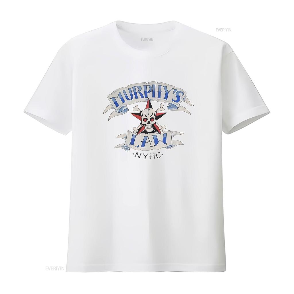 Murphys Law NYHC Skull Crossbones T Shirt Urban Streetwear Punk Rock Style vintage Washed Unisex streetwear Stretched Soft