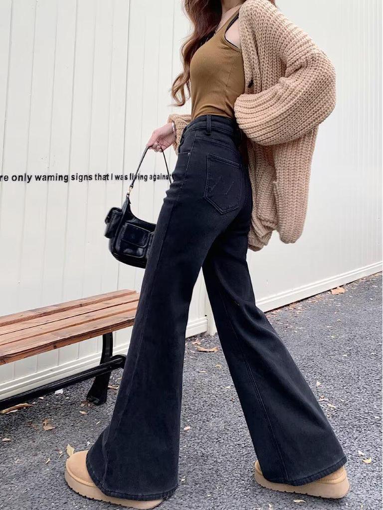 2025 Autumn Plus Size High Waist Stretch Jeans - Loose Fit, Slimming, Narrow Leg, Floor-Length for Women