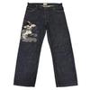 Used Beautiful Condition Karaku Tamashii Japanese Pattern Embroidery Denim Pants Jeans, Carp, Waves