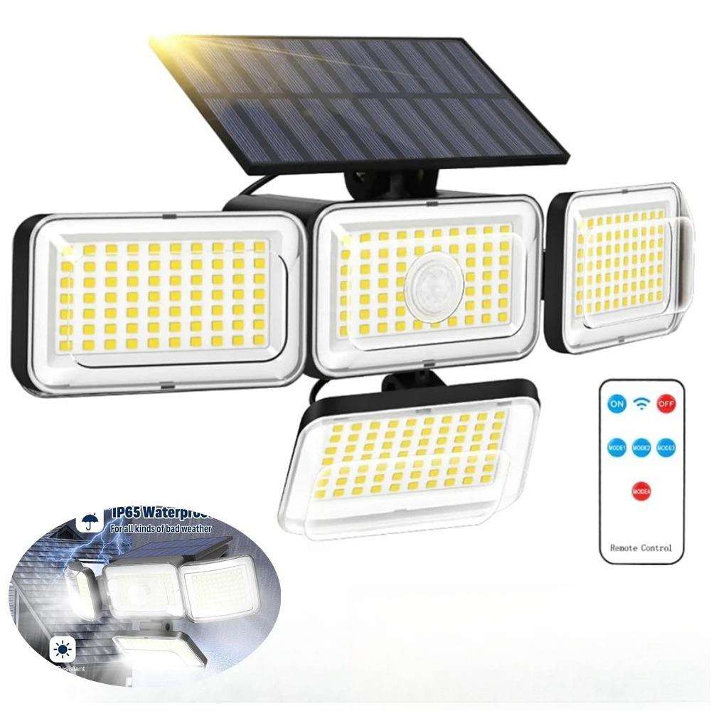 

278LED Solar Lights with Motion Sensor Light 4 Mode Outdoor Waterproof 4 Head Solar Security Floodlights for Yard Garden Garage 178LED-integrated