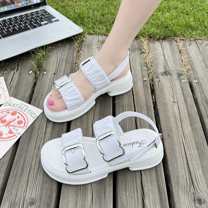 

Женские нескользящие летние сандалии на толстой подошве - универсальные однотонные шлепанцы с квадратной пряжкой для ношения на открытом воздухе 36-37