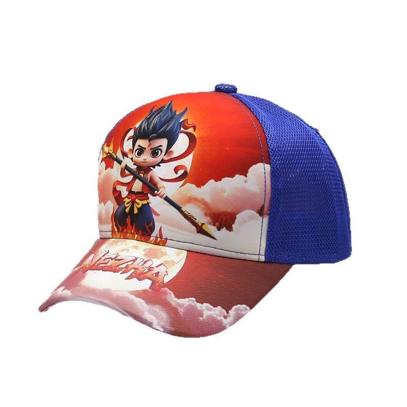 Spring and summer children's net hat cartoon animation D Nezha baseball cap boys cap mesh breathable sun hat