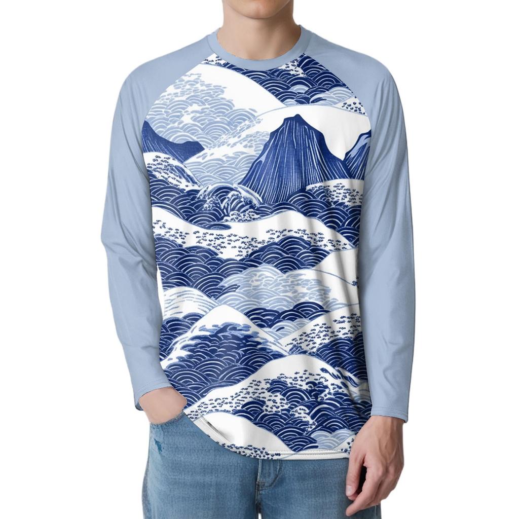 Pánské módní tištěné raglánové sportovní tričko s dlouhým rukávem