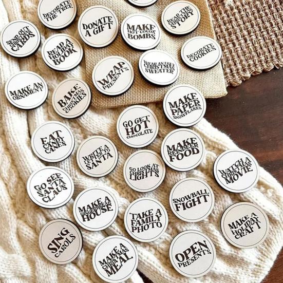 20 Pz/set Gettoni Conto Alla Rovescia Di Natale Cosa Fare Lettera Stampata Decorazione Festiva Natale Avvento Monete Di Legno Dischi Kit