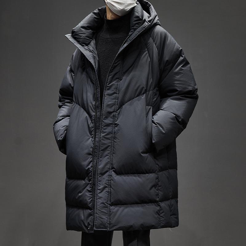 Herren Winter Mittellange Kapuzen Daunenjacke - High-End, Dick, Warm, 90% Weiße Entendaunen