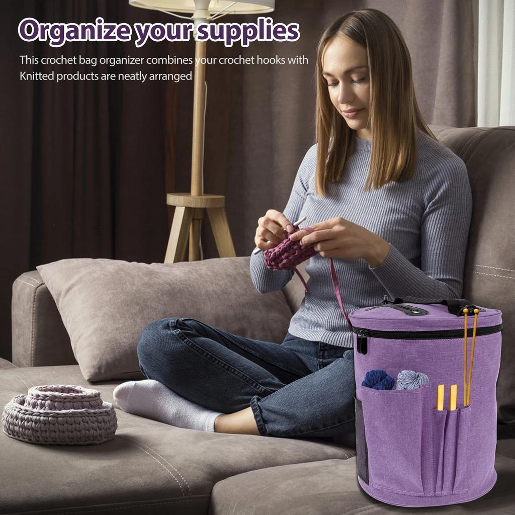 New Foldable Yarn Storage Bag Portable Crochet Bags with Shoulder Strap Crochet Tote with Handle for Knitting Supplies Crafting