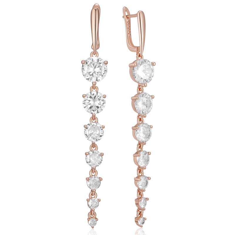 

Sparkling White Natural Zircon Long Dangle Earrings For Women Fashion Rose Gold Color Party Accessories Daily Jewelry